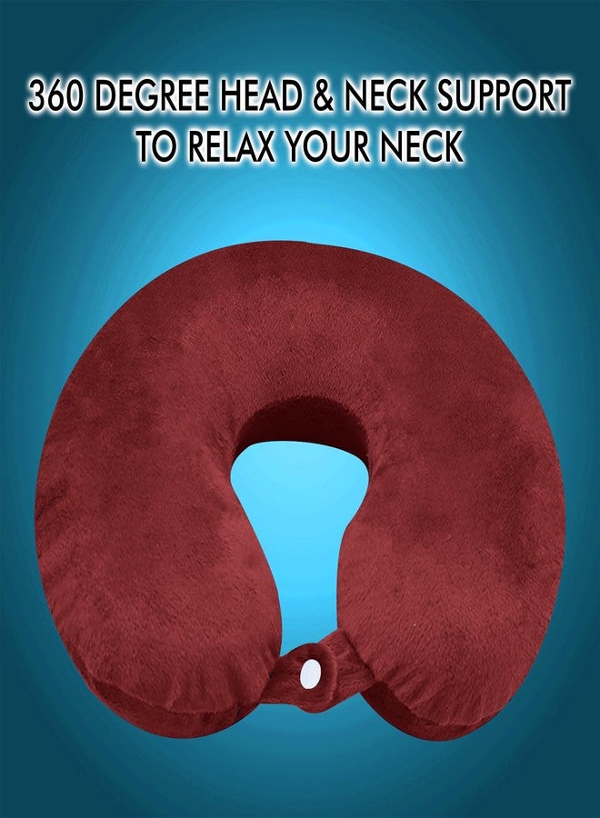 GREELI U Shaped Neck Pillow Soft Fiber Filled Travel Cushion with Snap Button, Comfortable Fabric, Neck Support for Flight, Bus, Car, Neck Pillow for Pain Relief (Red) - Image 2